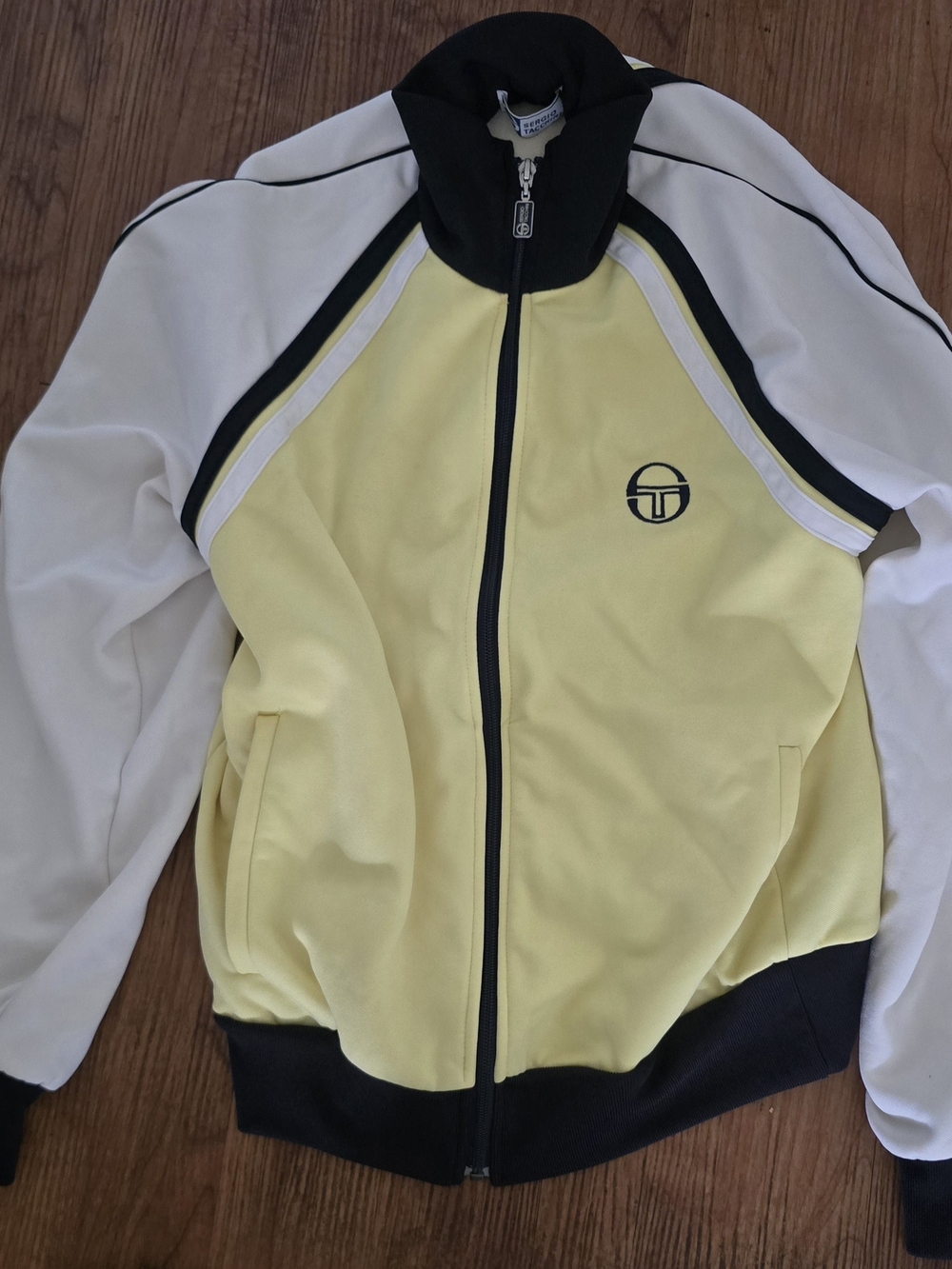 Sergio Tacchini Pale Yellow, White & Black Performance Track Jacket SMALL